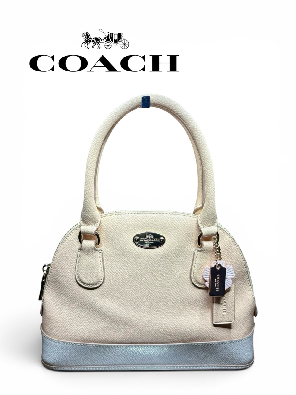 Auth COACH Cora Mini Dome Satchel Leather Peach Gray Authentic Tea Rose Charm